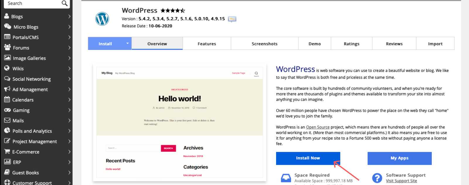 Installer WordPress avec Softaculous