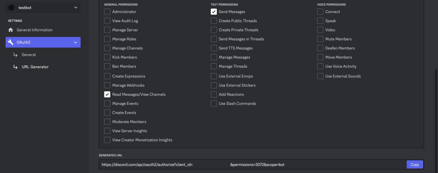 Permissions et Scope Application Bot Discord sur le Developer Portal