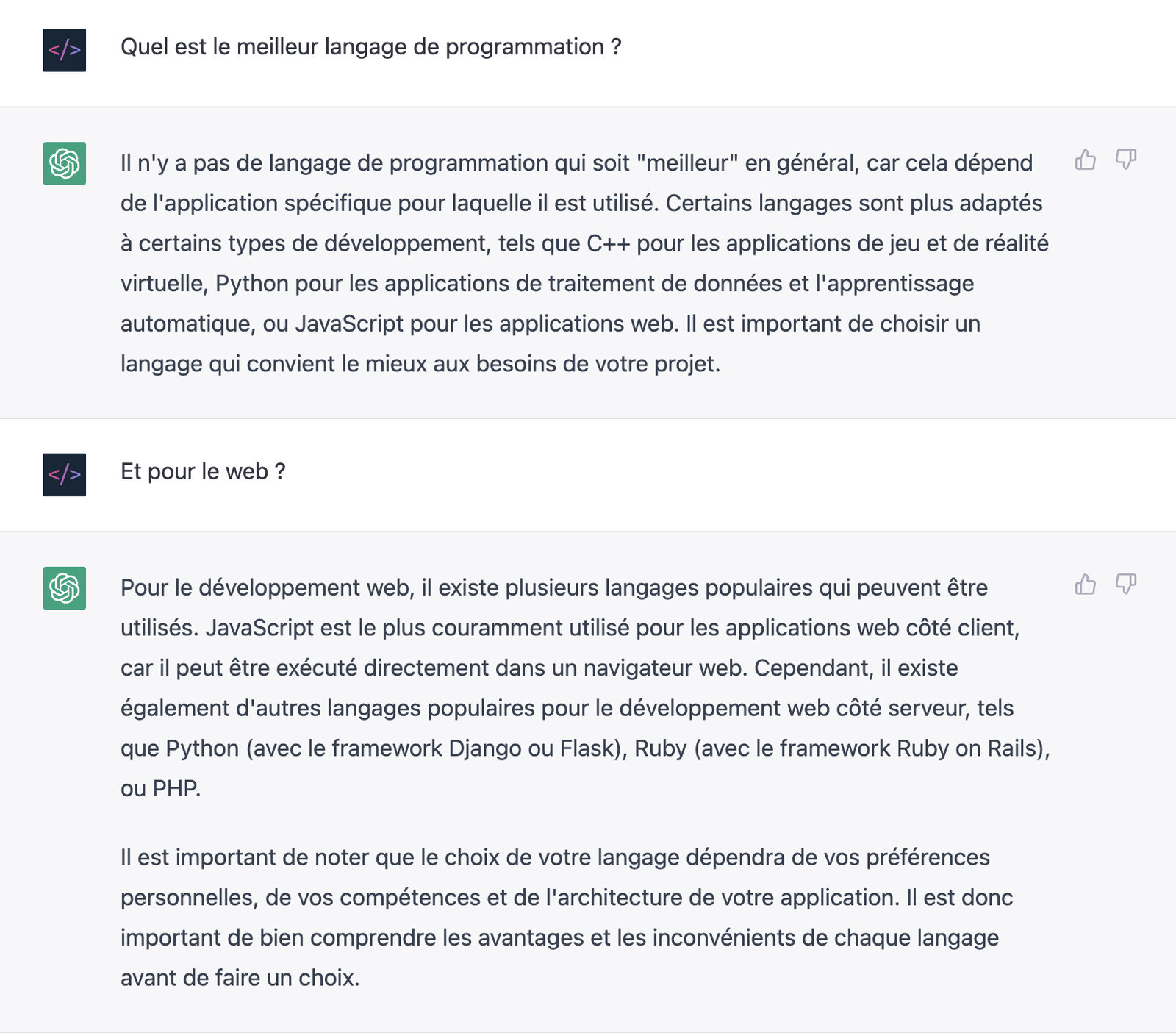 Conversation avec Chat GPT