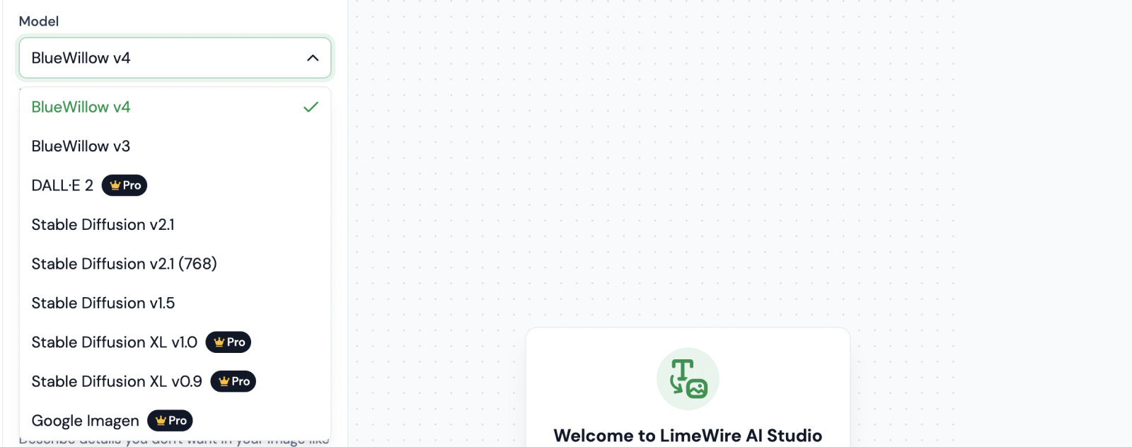 Choisir son modèle de générateur d'images dans LimeWire