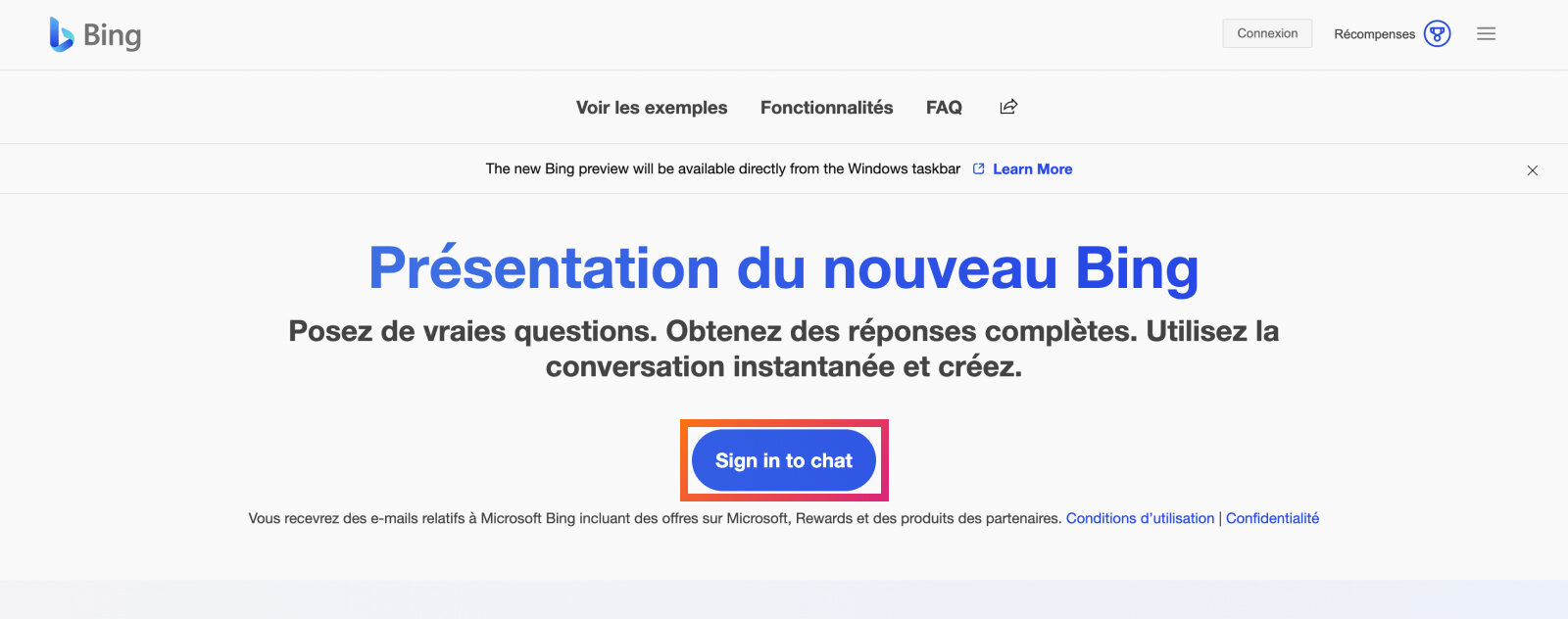 Inscrivez-vous sur le site de Bing pour avoir accès à GPT-4