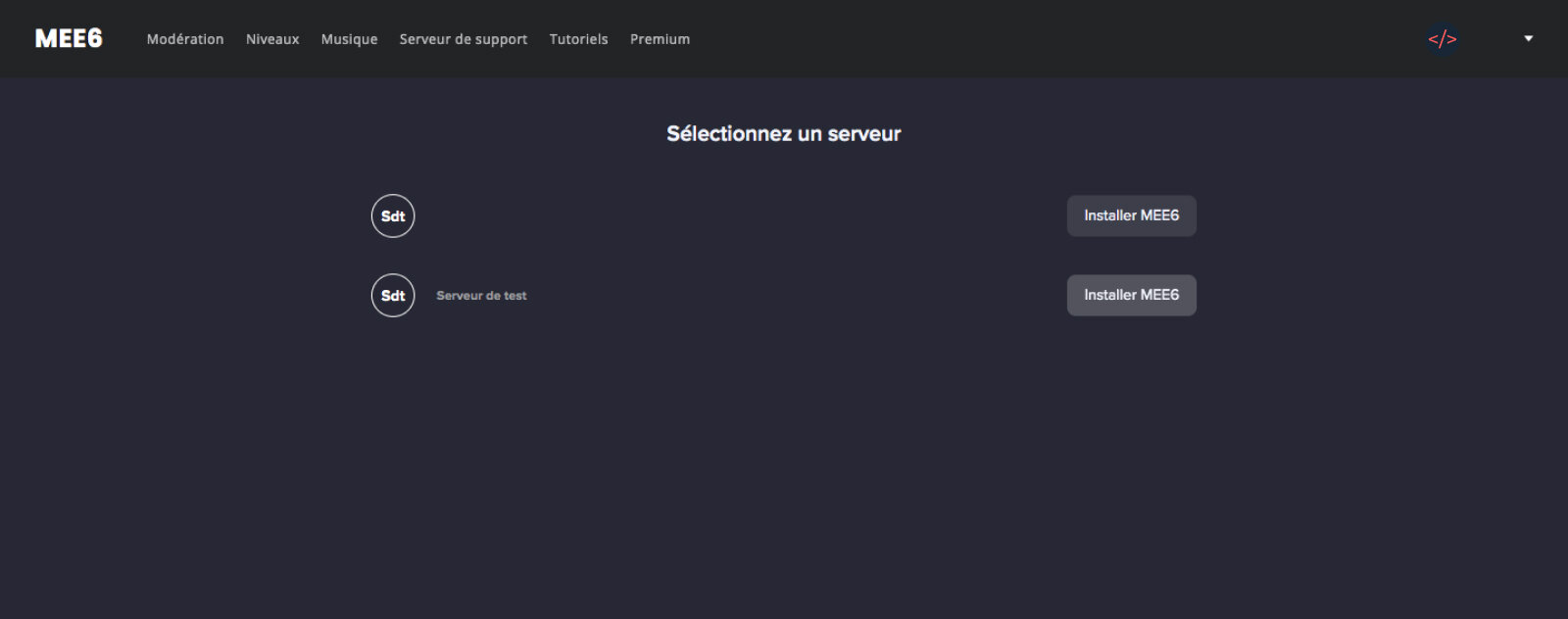 Sélectionnez un serveur