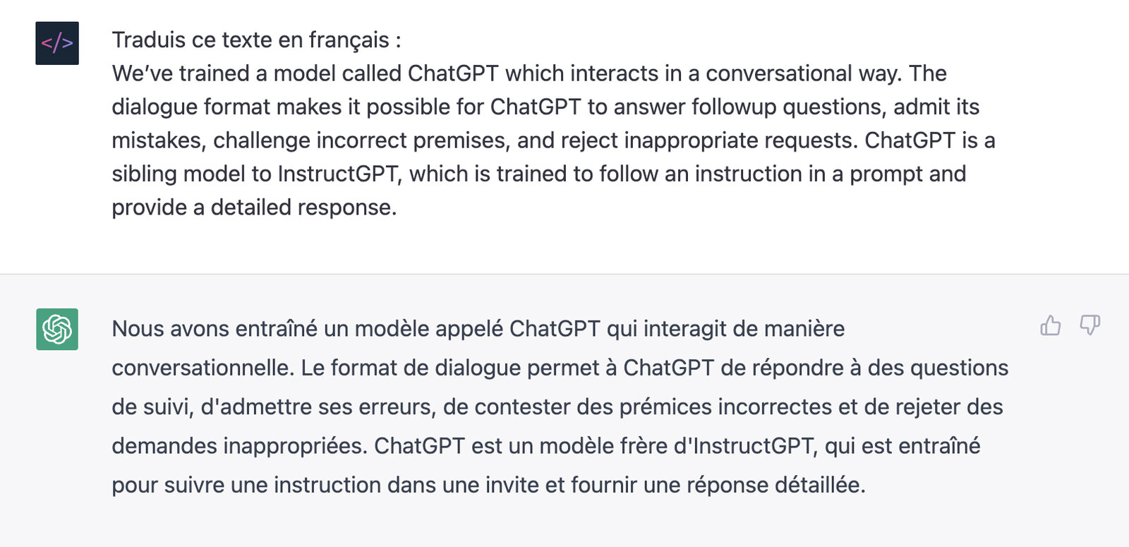 Prompt pour que ChatGPT traduise en français