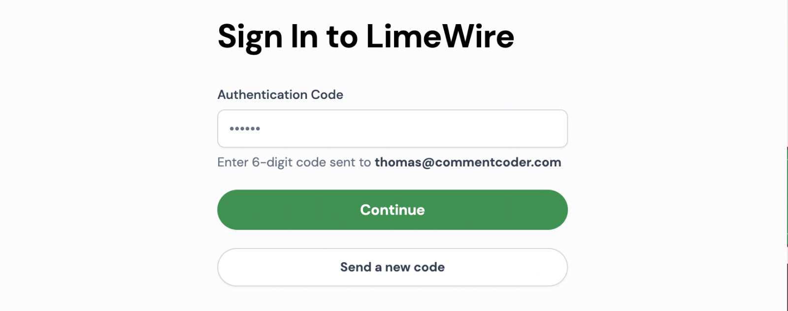 Se connecter avec son code à 6 chiffres sur LimeWire