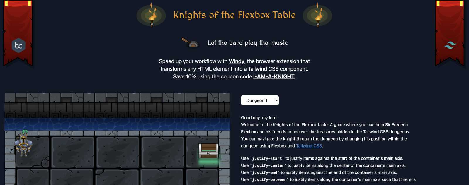 Knights of the Flexbox Table jeu pour apprendre le CSS