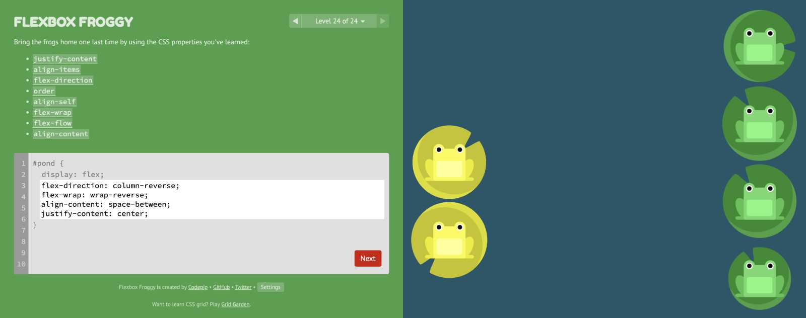 Flexbox froggy jeu pour apprendre le CSS