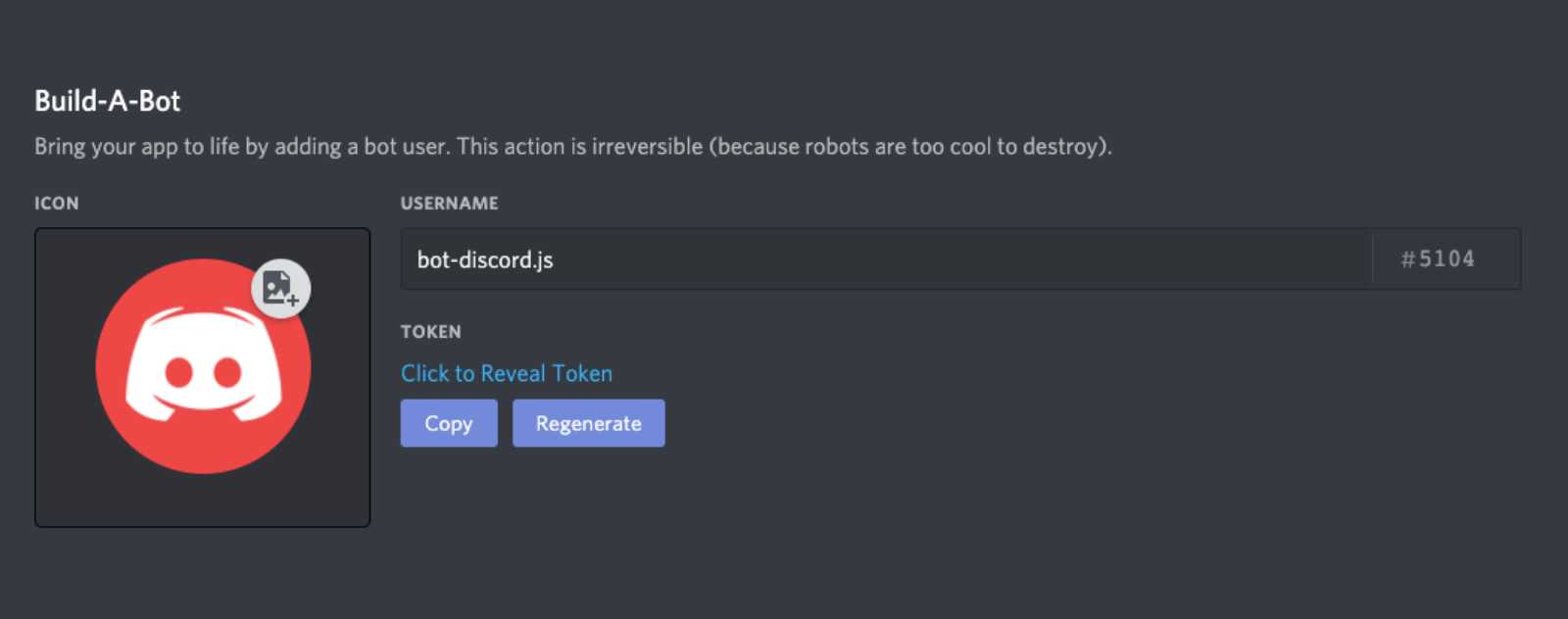 Token Bot Discord sur le Portail du Développeur