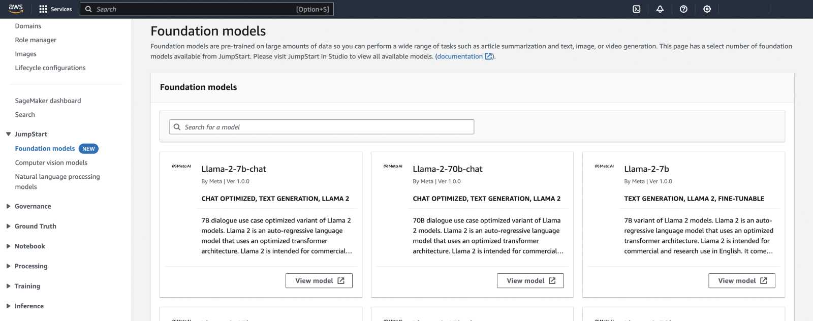 Les différents modèles LLaMA 2 sur Amazon SageMaker