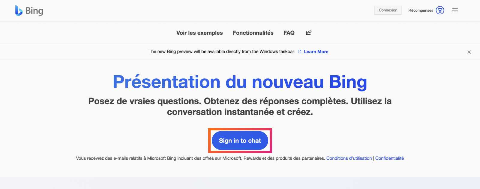 Inscrivez-vous sur le site de Bing pour avoir accès à GPT-4