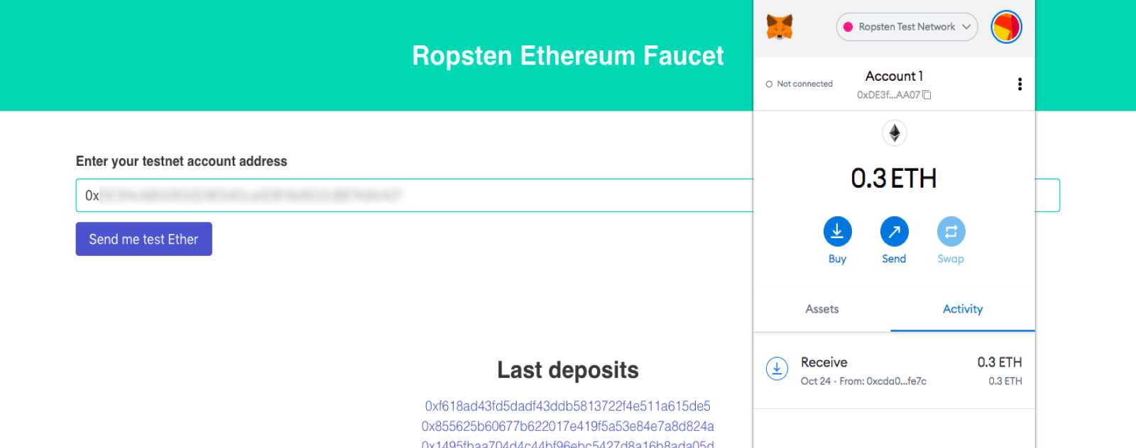 Utiliser Ropsten comme reseau de test Ethereum