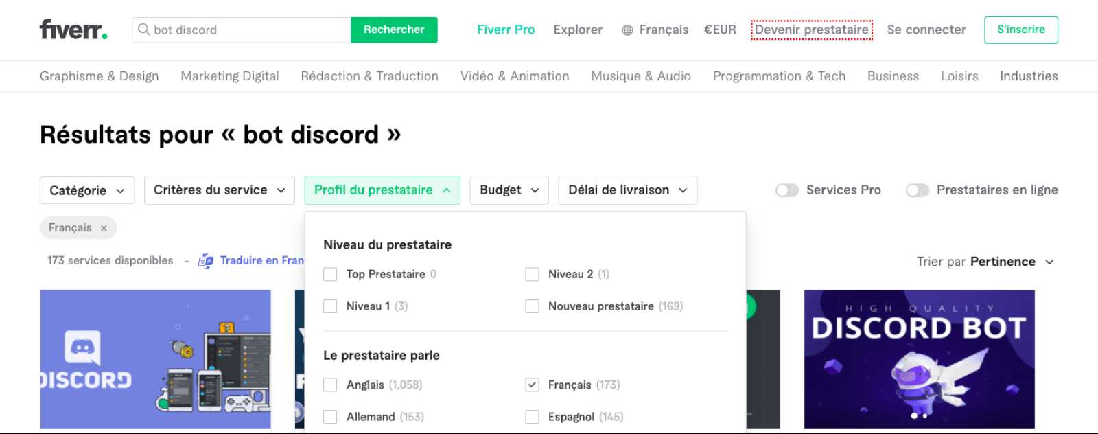 Fiverr Dev Bot Discord Francais