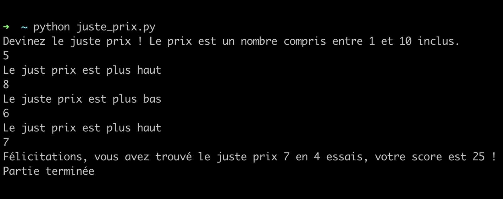 Le juste prix projet python débutant