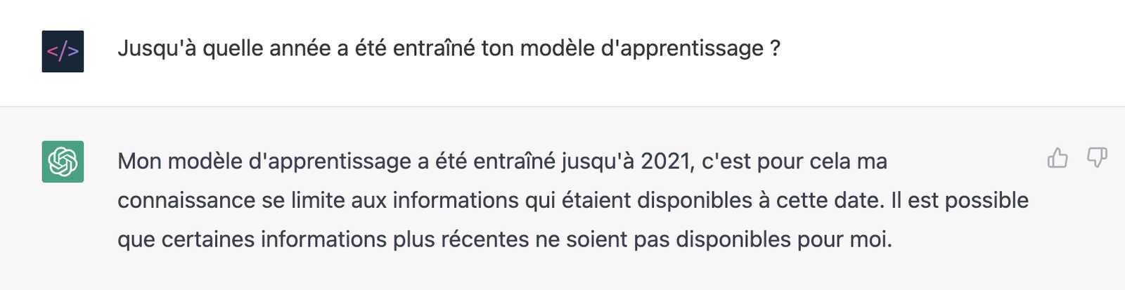 Chat GPT est limité à l'année 2021 et avant