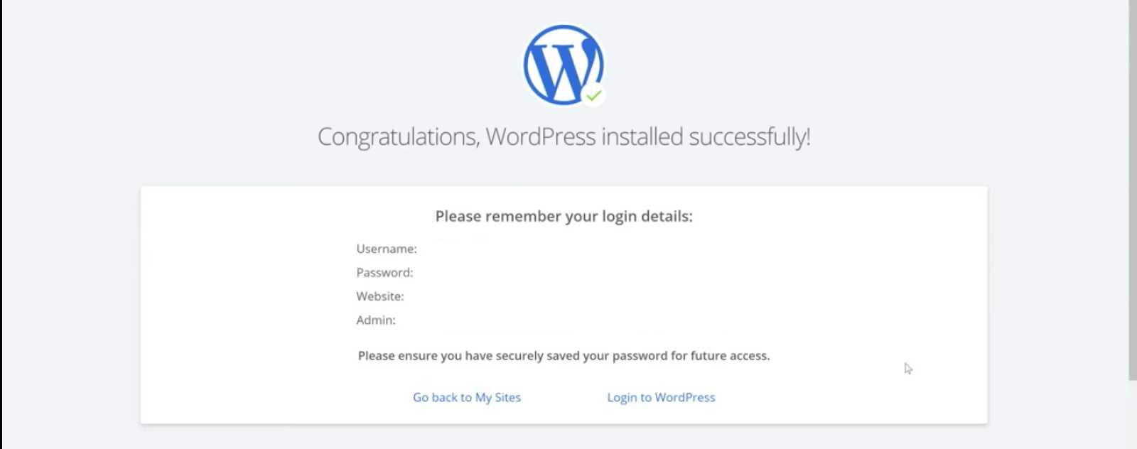 Felicitations, WordPress est installe avec succes
