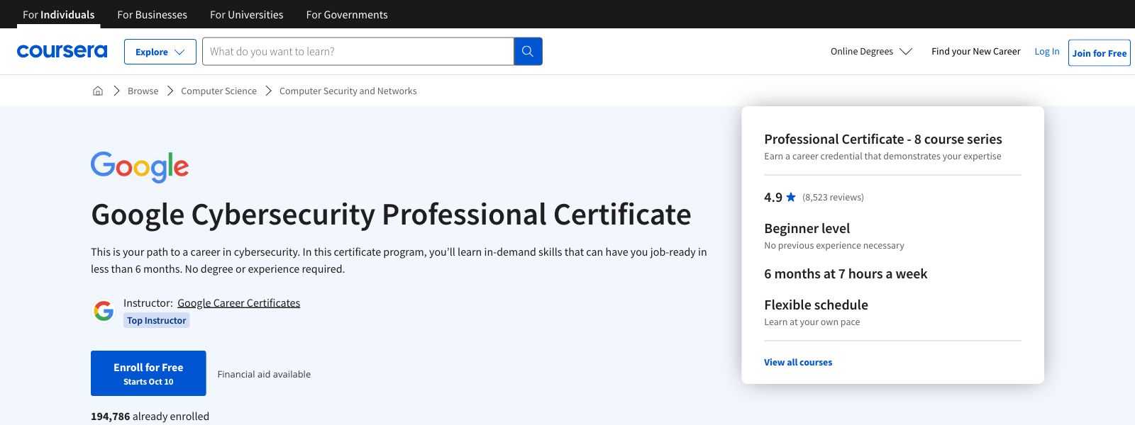 Les formations de cybersécurité de Coursera