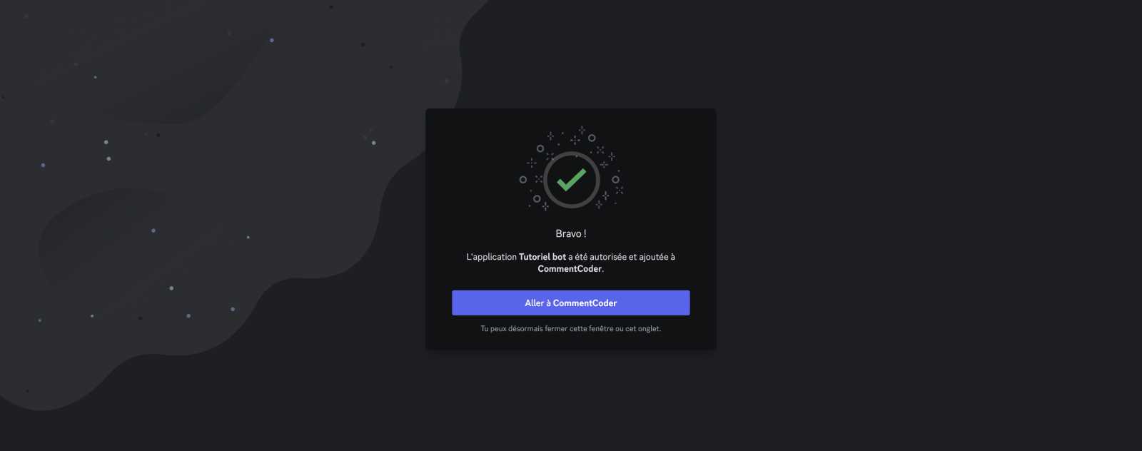 Page de succès pour inviter un bot discord