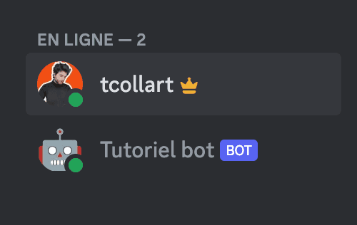 Un bot en ligne dans les liste des membres d'un serveur discord