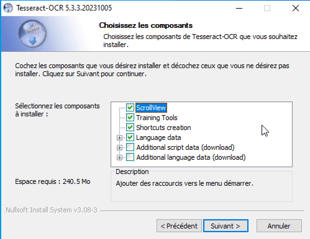 Tesseract composants fichiers langues etc