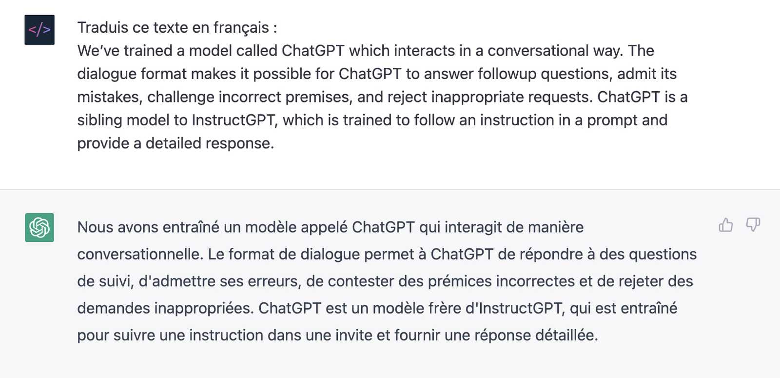 Prompt pour que ChatGPT traduise en français